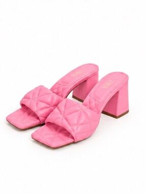 Zara Viral Barbie Pink Quilted Block Heel Sandals Square Toe Mules EU 39 US 8.5